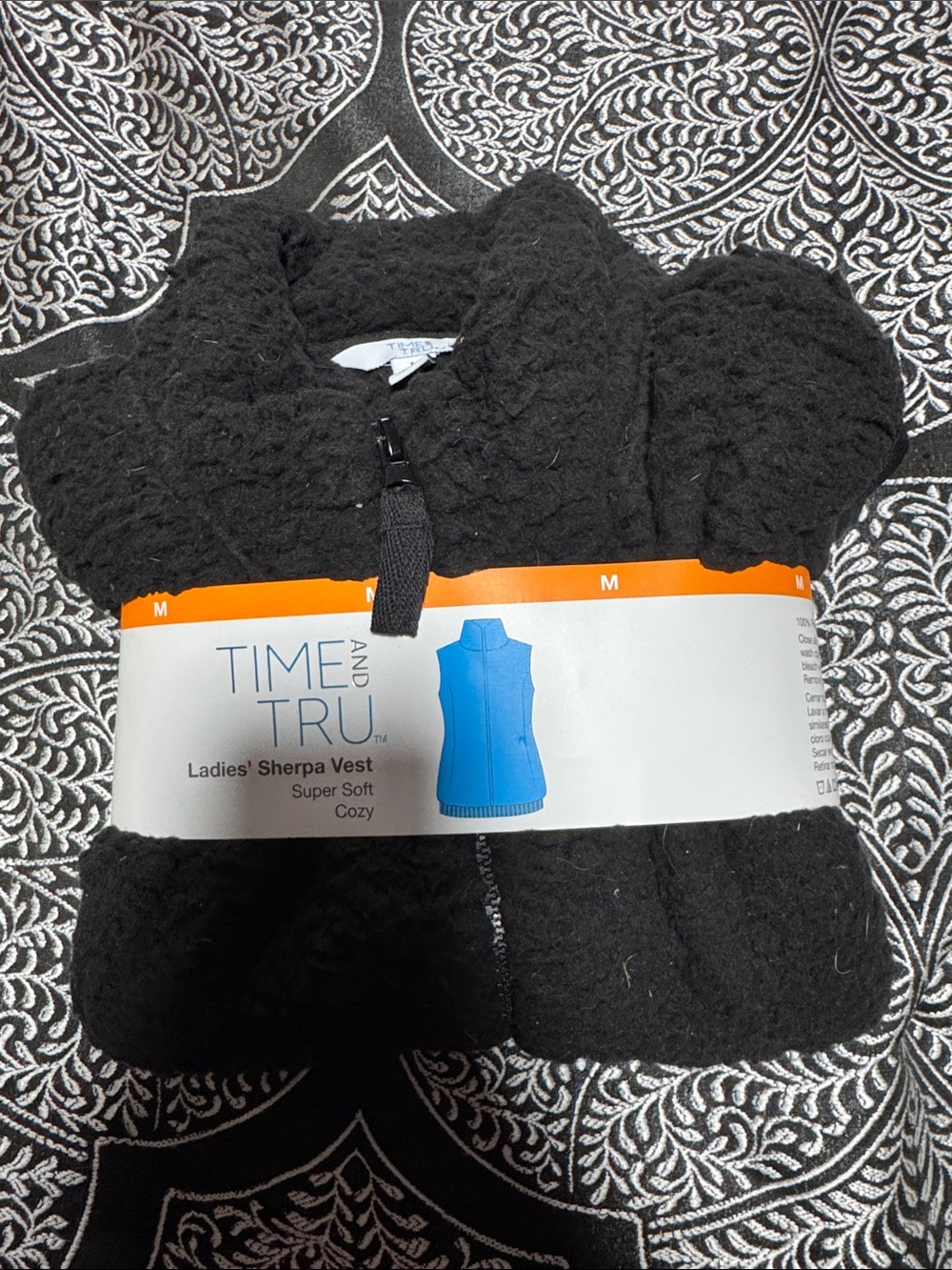 Time and Tru Black Sherpa Vest - Cozy Zip Front